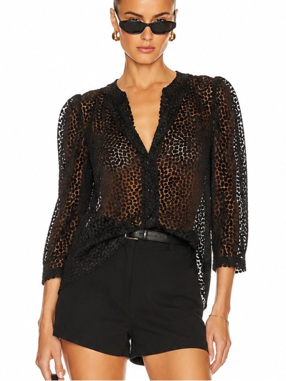 Organza Boxy Shirt Black wit black dot Blouse top